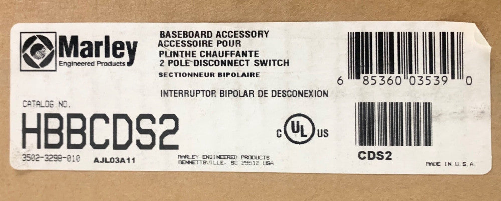 MARLEY HBBCDS2 Baseboard 2 Pole Disconnect Switch AJL03A11 3502 3298 010 CDS2