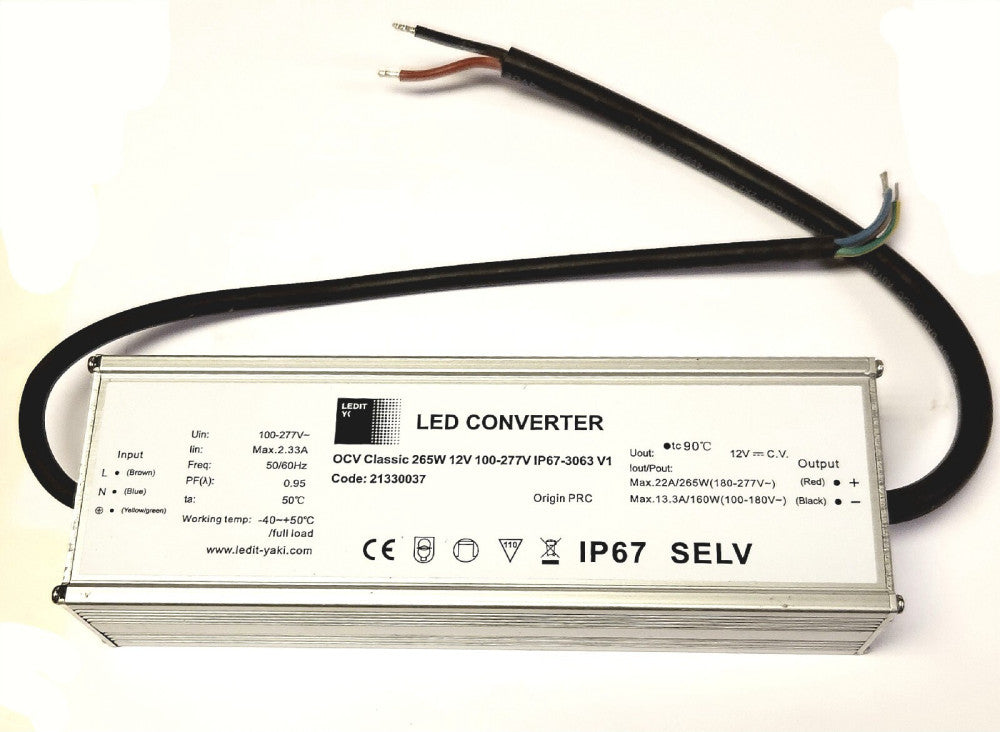 LEDIT 21330037 LED Converter OCV 265 Watt IP67 SELV Input 100-277 VAC Output 12