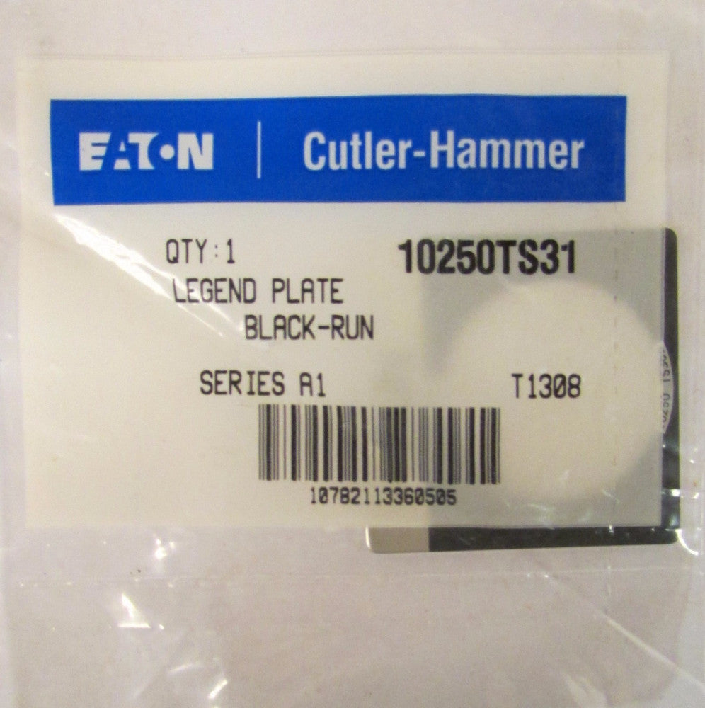EATON CUTLER HAMMER 10250TS31 BLACK RUN 33mm Push Button Legend Plate