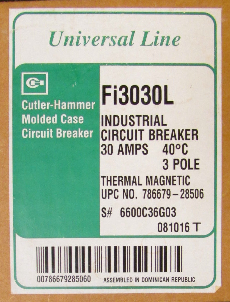 CUTLER HAMMER Fi3030L 3 Pole 30 Amp Type Fi Universal Line Circuit Breaker