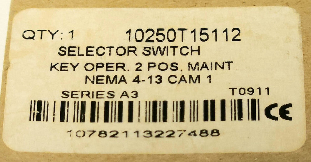 EATON CUTLER HAMMER 10250T15112 Keyed Selector Switch 2 Position Maintained