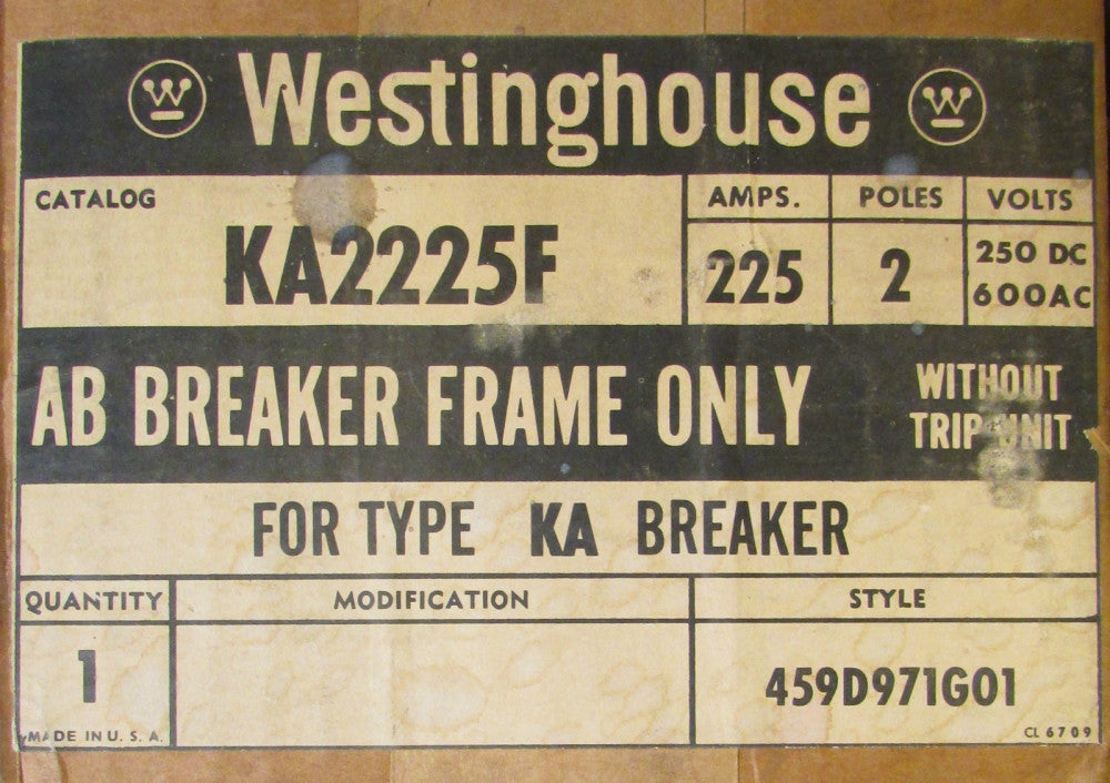 WESTINGHOUSE KA2225F Type KA Circuit Breaker Frame 2 Pole 225 Amp