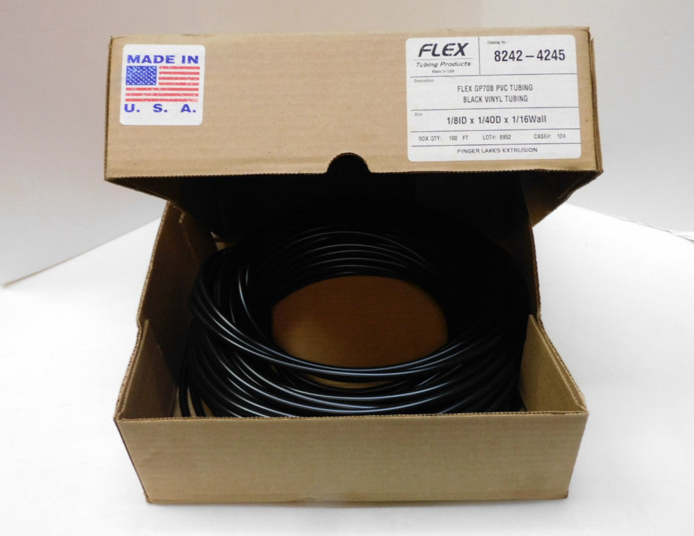 FLEX GP70B PVC TUBING 8242-4245 100 FT 1/8 ID X 1/4 OD X 1/16 WALL BLACK VINYL