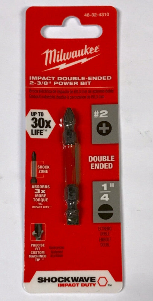 LOT OF (1) MILWAUKEE 48 32 4310 SHOCKWAVE Double Ended 2-3/8" PH #2 SL #10 1/4"