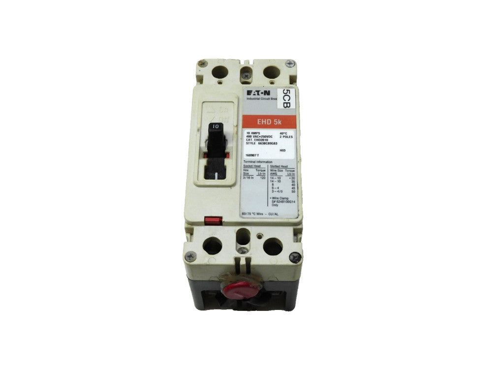 Eaton EHD5K Industrial Circuit Breaker 10A 2P 480Vac 250Vdc EHD20101