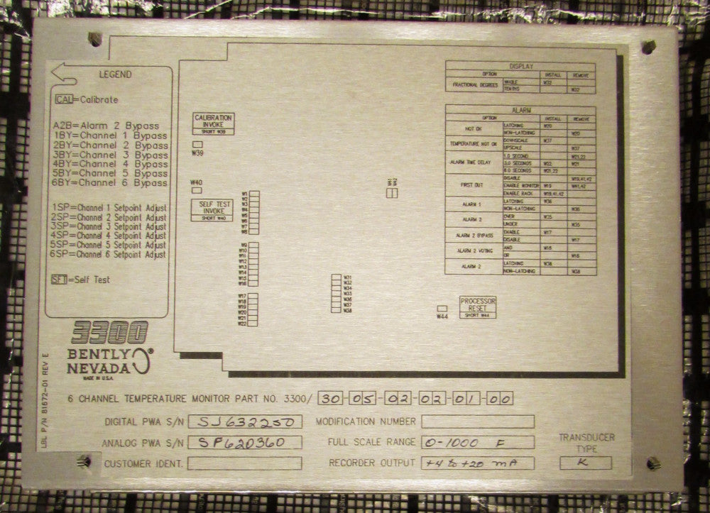 BENTLY NEVADA 3300 3005 02 02 01 00 Six Channel Temperature Monitor