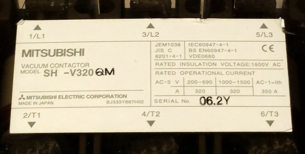 MITSUBISHI SH V320 QM 3 Pole 320 AMP Vacuum Contactor 120 VAC Coil 1500 VAC