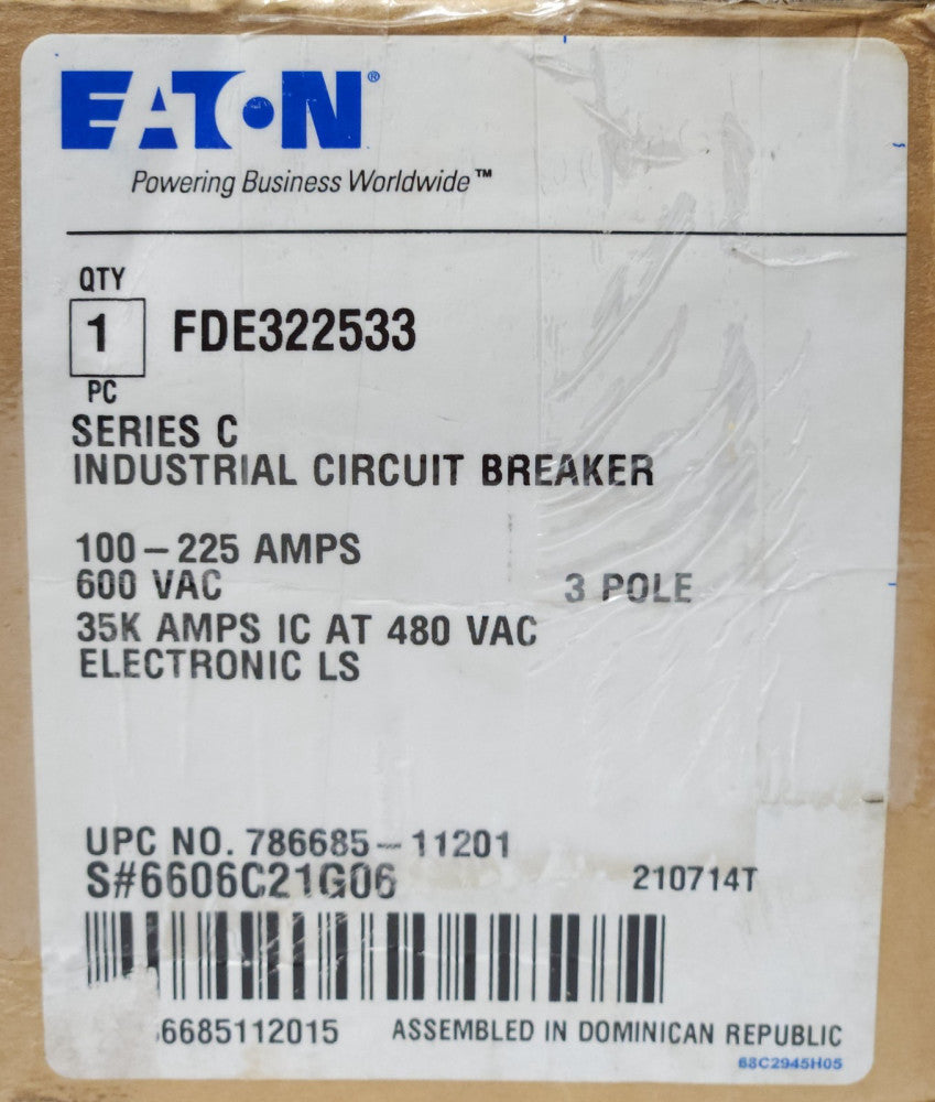 EATON FDE322533 Type FDE 100-225 AMP Electronic LS Circuit Breaker 3 Pole