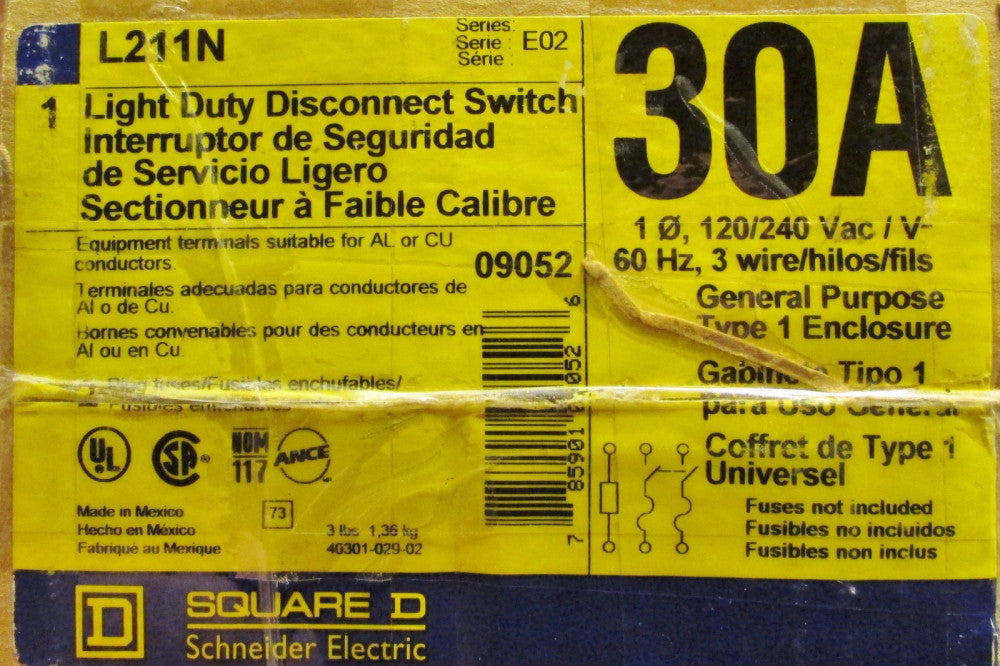 SQUARE D L211N 30 Amp Nema 1 Light Duty Safety Switch