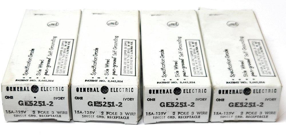 LOT OF 4 GENERAL ELECTRIC GE5251 2 Single Grounding Receptacle IVORY 15 AMP 125V