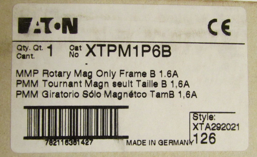EATON XTPM1P6B 1.6 Amp MMP Manual Motor Protector