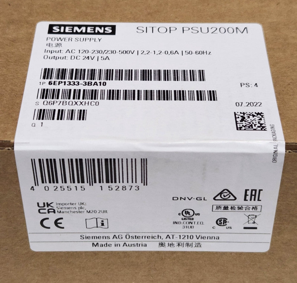 SEALED SIEMENS 6EP1333 3BA10 SITOP PSU200M Power Supply Input 120-230-500 VAC