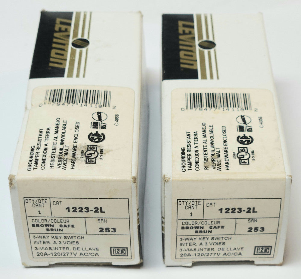 LOT OF 2 LEVITON 1223 2L RED BROWN 3 Way Key Switch 1223-2L 20 AMP 120 277 VAC