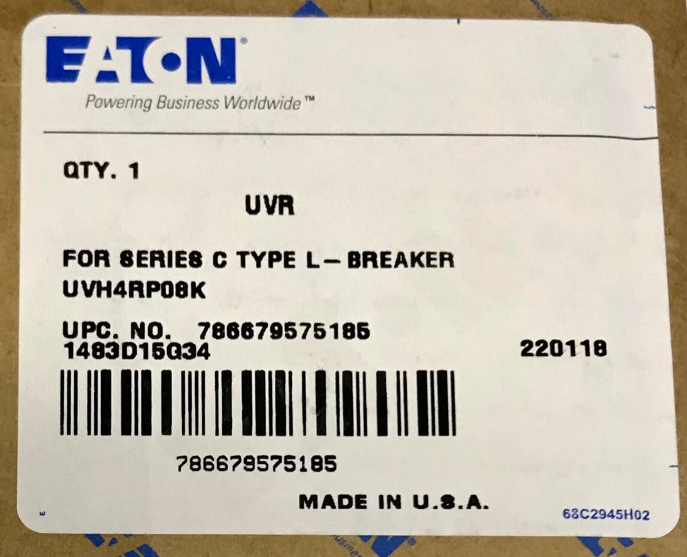 SEALED EATON CUTLER HAMMER UVH4RP08K 120 VAC L Frame UVR Undervoltage Release