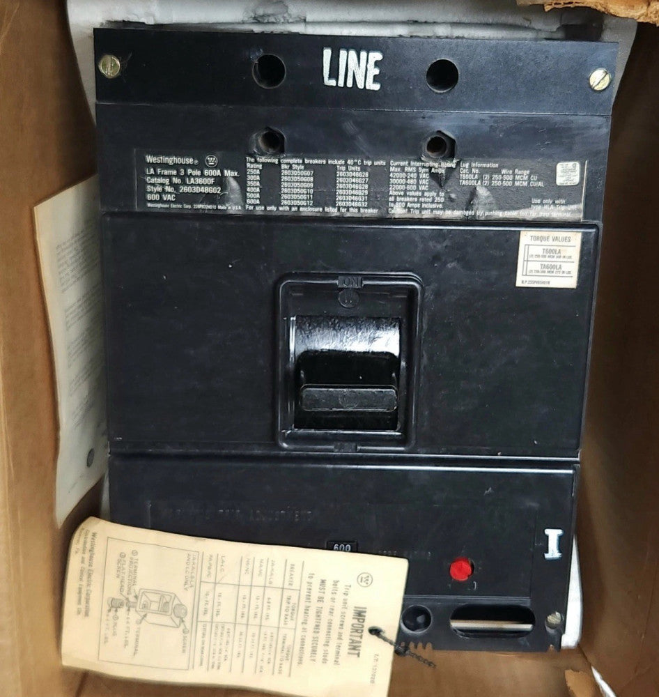 WESTINGHOUSE CUTLER HAMMER LA3600 LA3600F 3 Pole Type LA 600 AMP HLA3600T Therma
