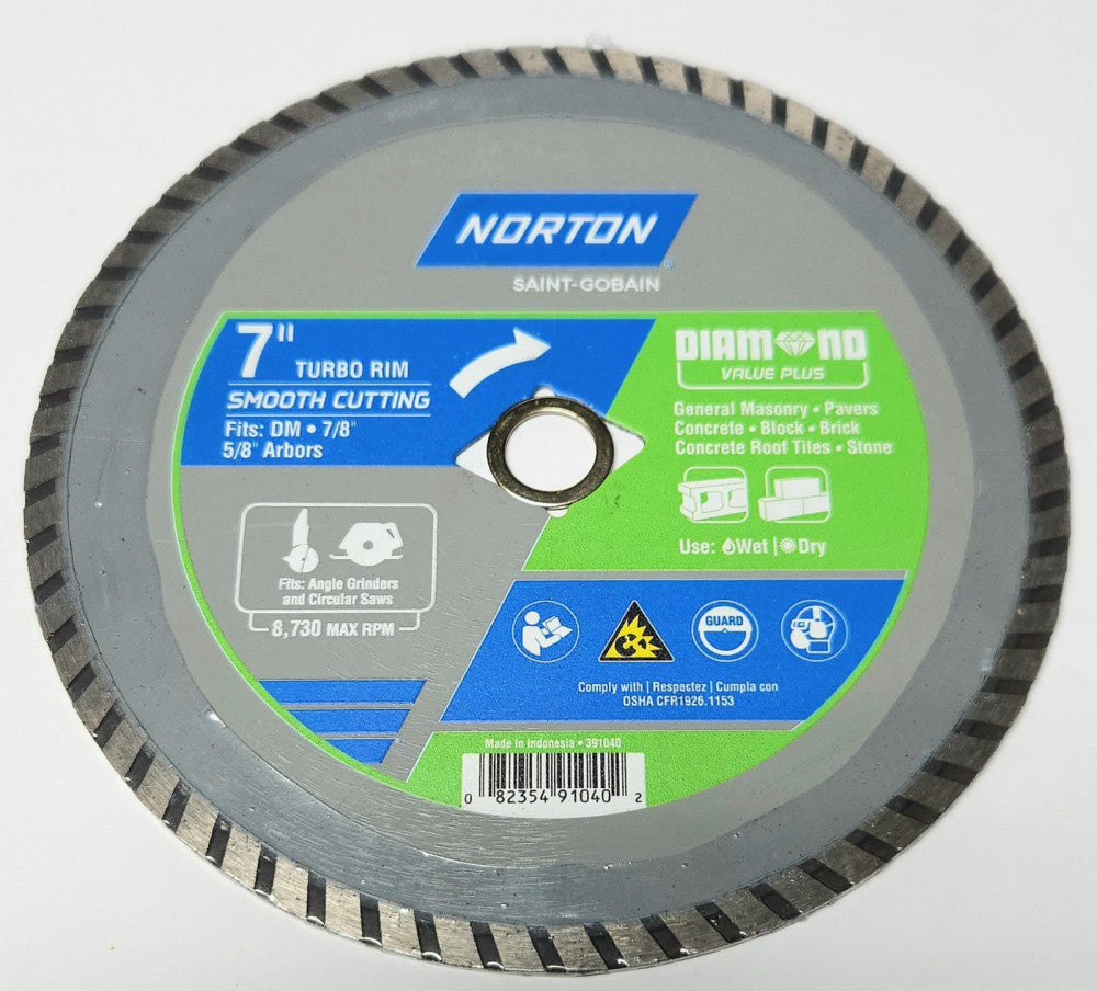 NORTON 50504 038 7" Turbo Rim Smooth Cutting Diamond Saw Blade Fits DM. 7/8" 5/8