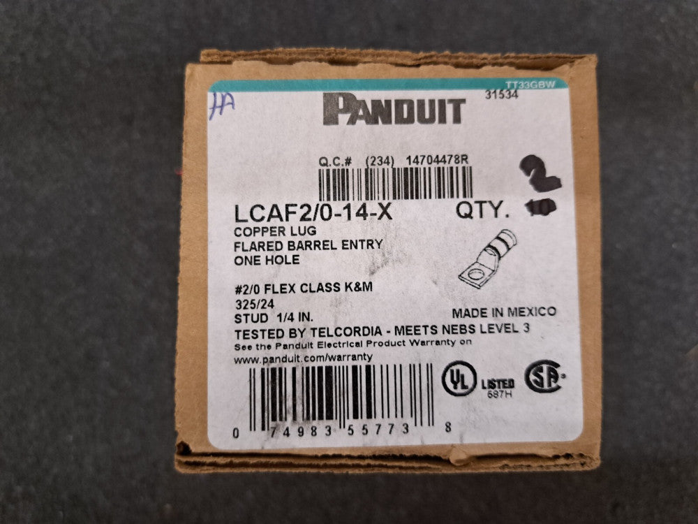 New, Panduit, LCAF2/0-14-X, Lug Terminal (2/0) AWG 63.24mm 24.38mm Electro-Tin