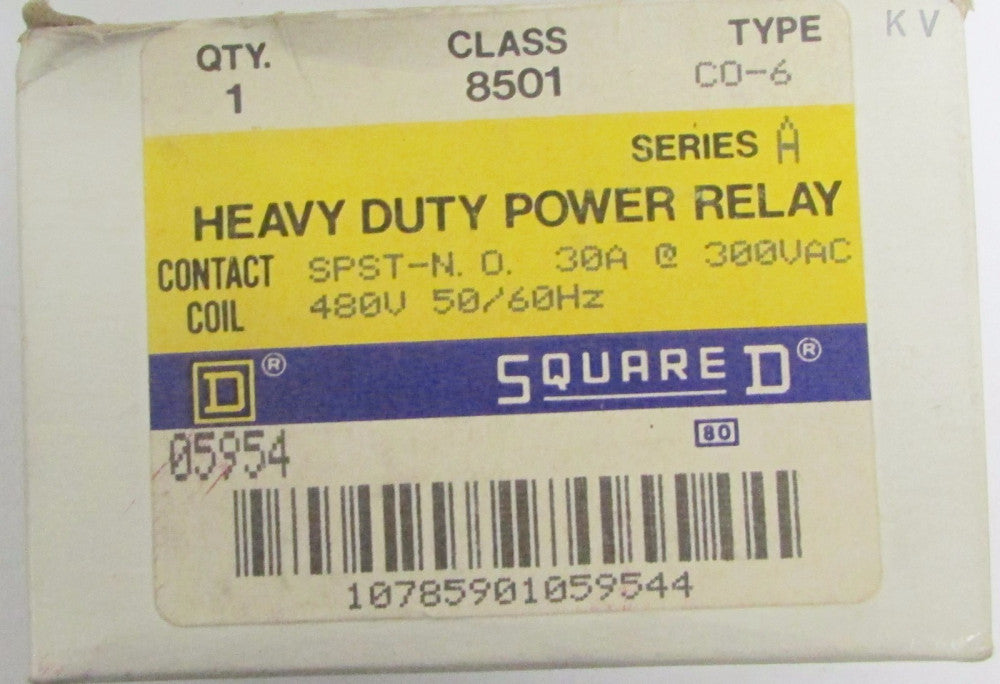 SQUARE D SPST Heavy Duty Power Relay 30 Amp 480V 8501 CO 6
