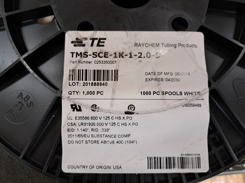 New, TE Connectivity, TMS-SCE-1K-1-2.0-9, LABEL HEAT SHRINK. WHITE - Lots of 25