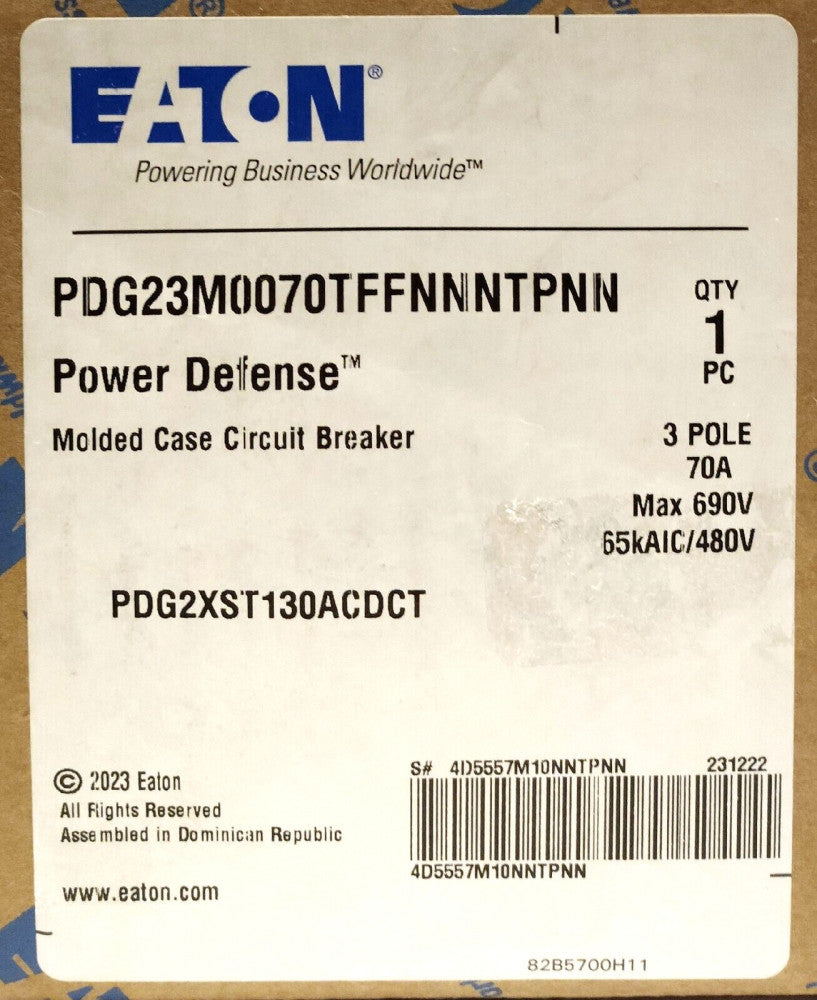 EATON PDG23M0070TFF NNNTPNN 3 Pole 70 AMP PDG2 Power Defense Circuit Breaker