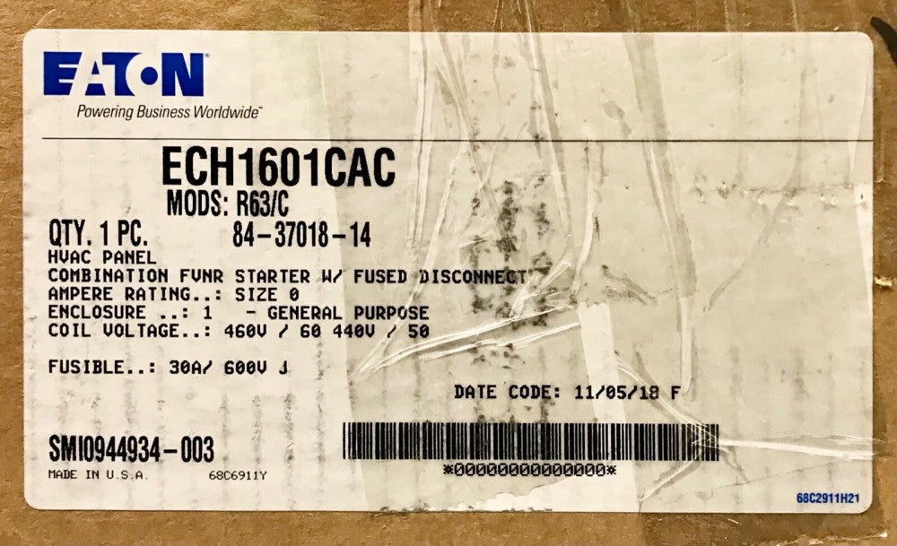 EATON ECH1601CAC 440 480VAC Size 0 AN19BN0 Combination Starter Nema1 Enclosure