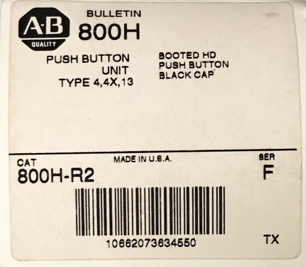 ALLEN BRADLEY 800H R2 Heavy Duty Black Rubber Booted Pushbutton Operator