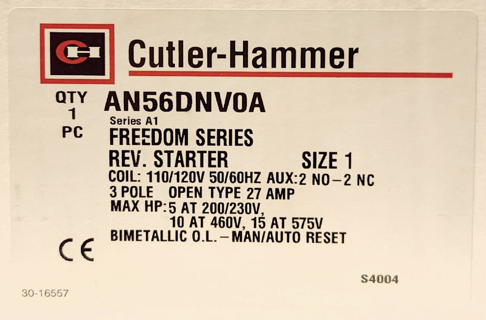 EATON CUTLER HAMMER AN56DNV0A Size 1 AN56DNV0 Horizontal Reversing Starter 120 V