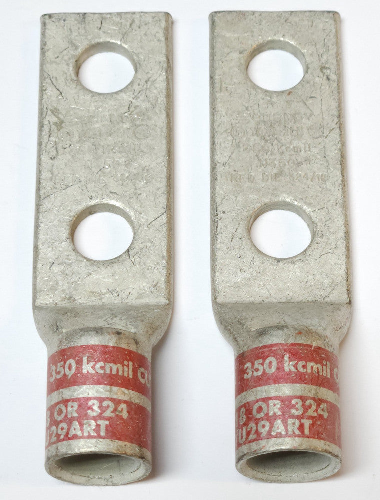 LOT OF 2 BURNDY N350 CU 350 kcmil 350 mcm Copper Paddle Lug YA31 2LN RED DIE 2