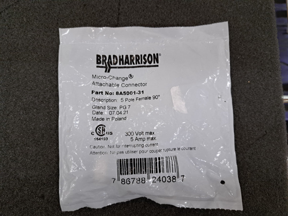 New, Brad Harrison, 8A5001-31, M12 5-inch Angle Male Female Screw Connector