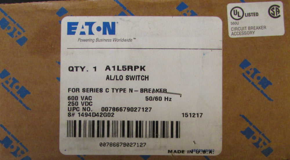 EATON CUTLER HAMMER A1L5RPK N HND ND Breaker Alarm Aux AL/LO Switch 1494D42G02