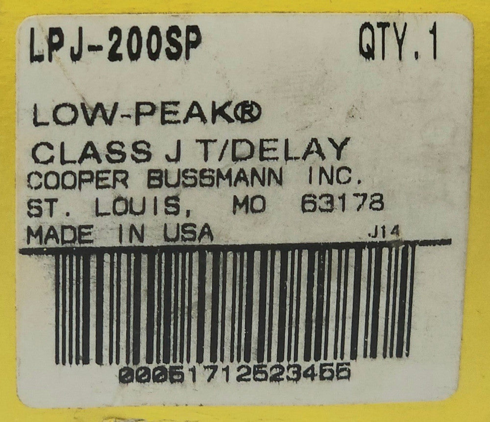COOPER BUSSMANN LPJ 200SP Low Peak Fuse 200 AMP 600 VAC Bolt In Dual Element