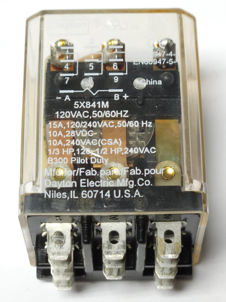 DAYTON 5X841M 120 VAC 15 AMP 3PDT Relay 11 Blade Relay