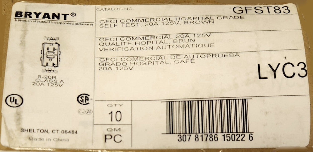 BOX OF 10 BRYANT GFST83 20 AMP 125 VAC GFCI Ground Fault Receptacle Commercial