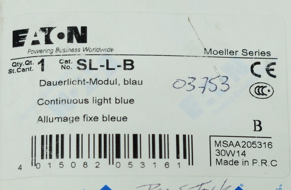 EATON SL-L-B 24-230 Volt Light Blue Tower Stack Light SL L B Continuous
