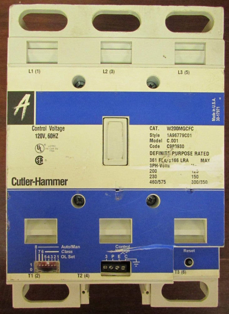 CUTLER HAMMER Size 5 W200 Definite Purpose Starter 110/120V 361 Amp W200MGCFC
