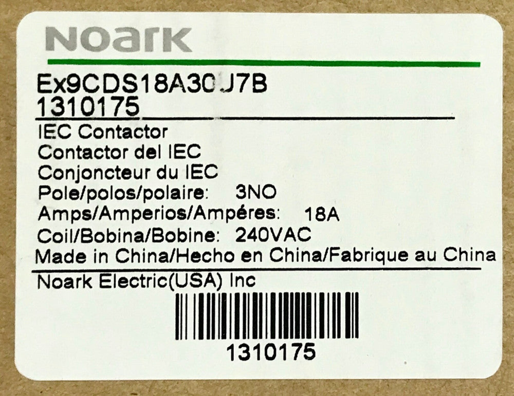 NOARK EX9CDS18A30U7B 1310175 IEC Contactor 18 AMP 240 VAC 3 NO 1NOA012