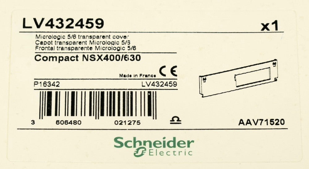 SCHNEIDER ELECTRIC LV432459 MICROLOGIC 5/6 Transparent TRIP Unit Cover Compact