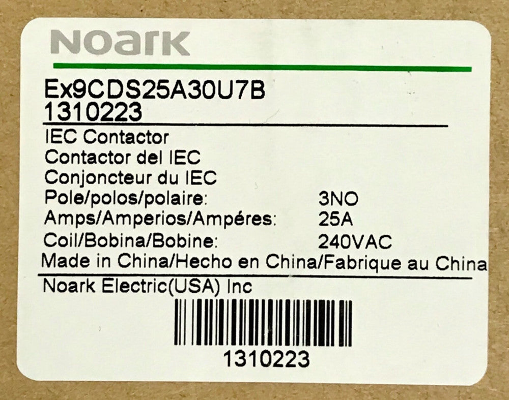 NOARK EX9CDS25A30U7B 1310223 IEC Contactor 25 AMP 240 VAC 3 NO 1NOA013