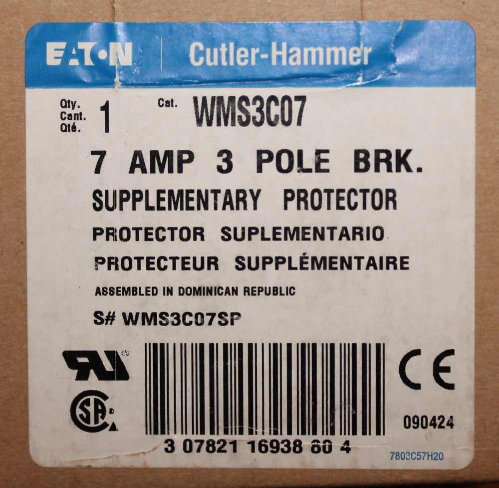 EATON CUTLER HAMMER C7 Circuit Protector Breaker 3 Pole 7 Amp WMS3C07