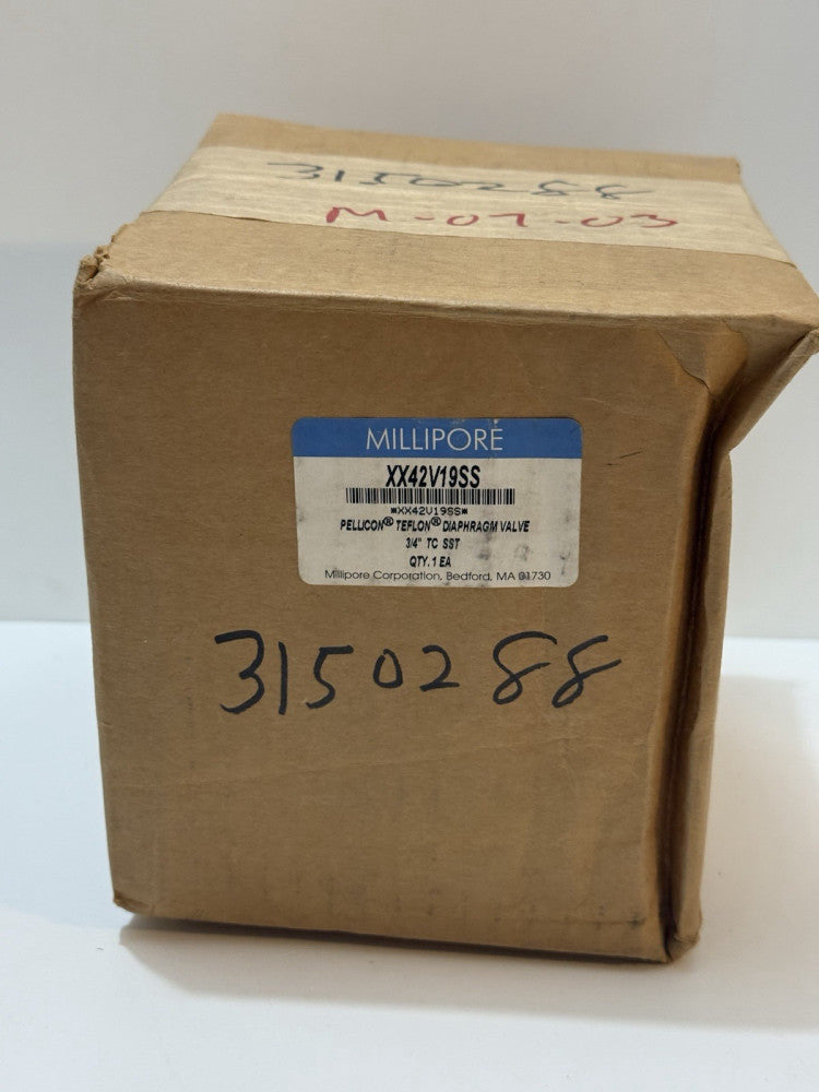 Millipore XX42V19SS Pellicon Teflon Diaphragm Valve 3/4" TC SST - New Unopened