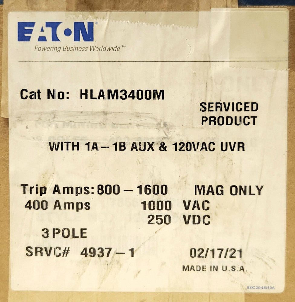 EATON CUTLER HAMMER HLAM3400M 3 Pole 400 AMP Type HLAM MINING Circuit Breaker