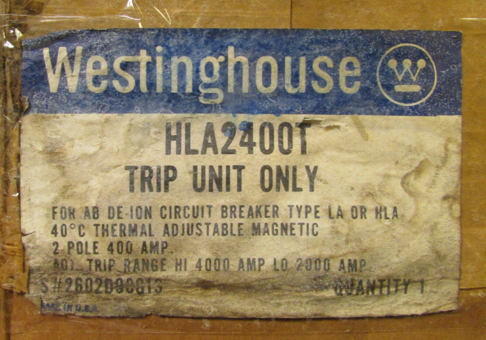 WESTINGHOUSE CUTLER HAMMER HLA2400T 2 Pole 400 Amp LA HLA Trip Unit 2602D98G13