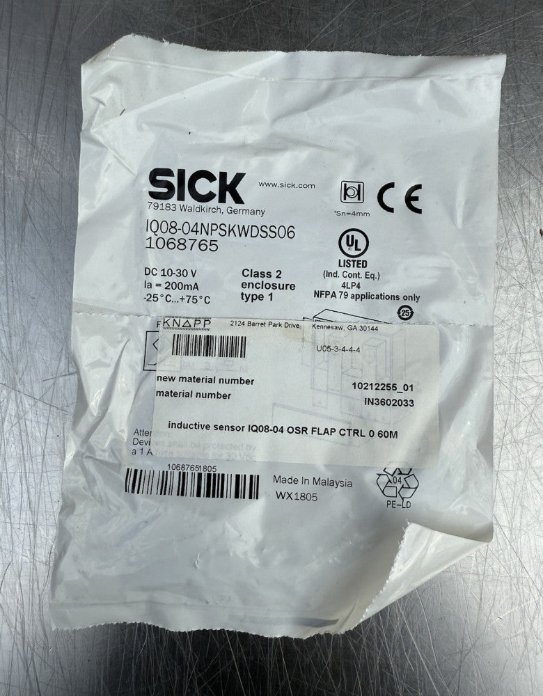 Sick IQ08-04NPSKWDSS06 Inductive Proximity Sensor 1068765 - New