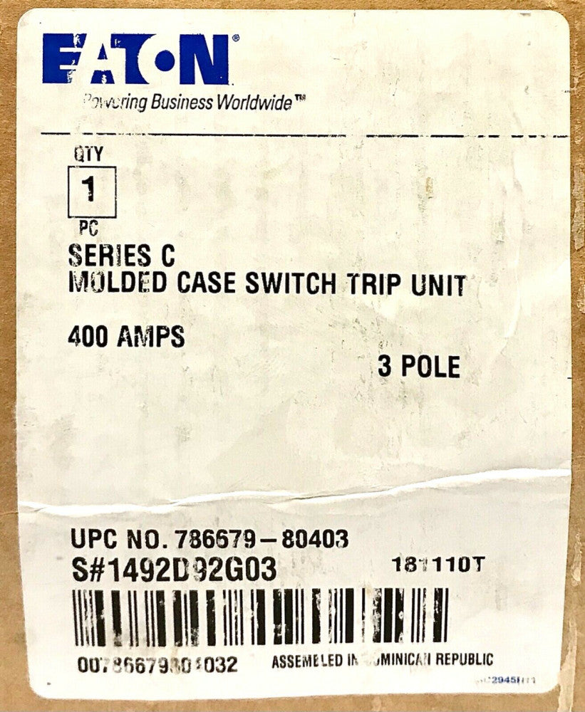 EATON CUTLER HAMMER 400AMP TypeKD DK HKD Molded Case Switch TRIP Unit 1492D92G03