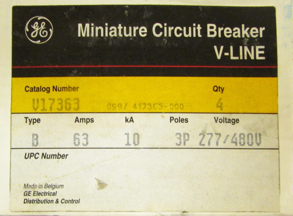 GENERAL ELECTRIC GE V-Line B63 Circuit Breaker 3 Pole 63 Amp 277 480V V17363