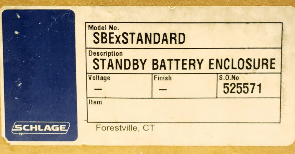 SCHLAGE MODEL SBEXSTANDARD 525571 SBE STANDBY BATTERY BACKUP Enclosure 24 Volt