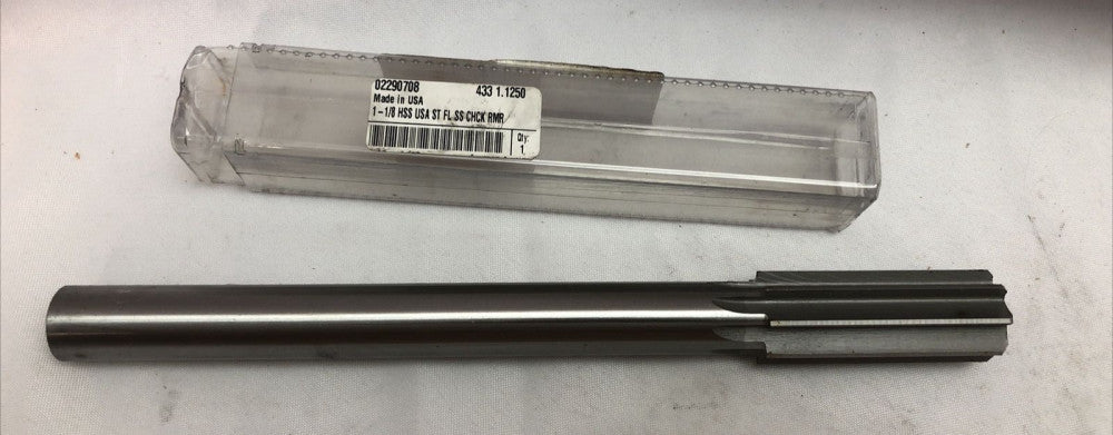 1-1/8" Diam 8-Flute Straight Shank Straight Flute Steel Reamer Yankee 433 1.1250