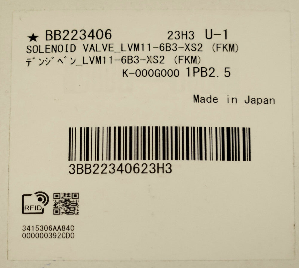 SMC LVM11 6B3 XS2 FKM BB223406 Solenoid Valve