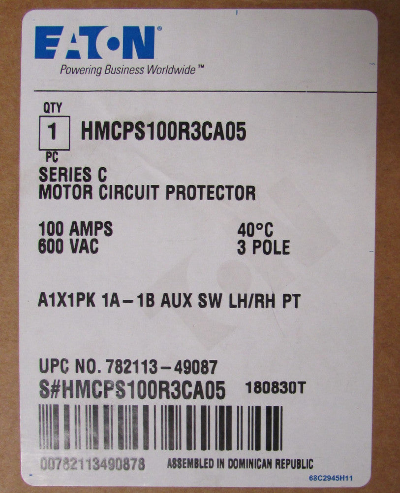 EATON CUTLER HAMMER HMCPS100R3CA05 100A HMCPS Motor Circuit Protector 1A 1B Aux