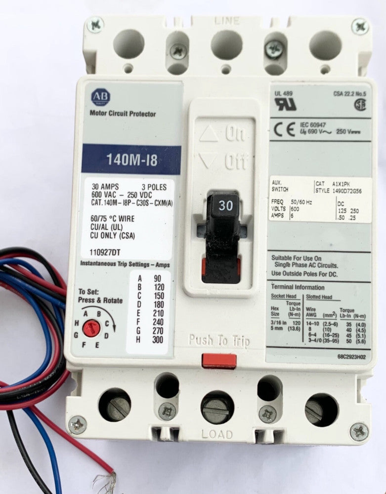 ALLEN BRADLEY 140M I8P C30S CXM 30 AMP HMCP Motor Circuit Protector 90-300 AMP